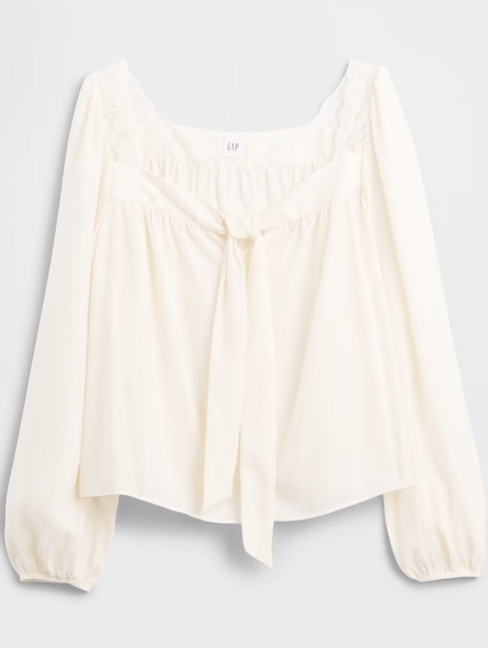 NWT - GAP Oversized Lace Trim Cream Long-Sleeve Tie-Front Blouse - Size XL - Picture 7 of 13